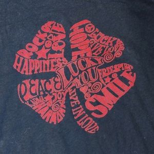 Black Long Sleeve Lucky Brand Peace 4 Leaf Clover Graphic Tee Women's Size L